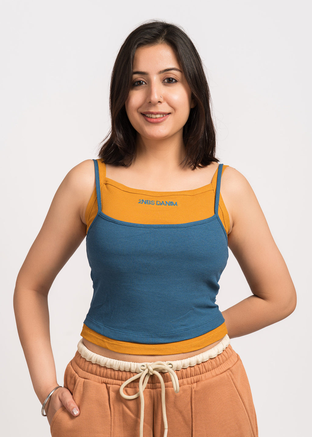 Mustard yellow & Blue Dual Tank Top Free Size