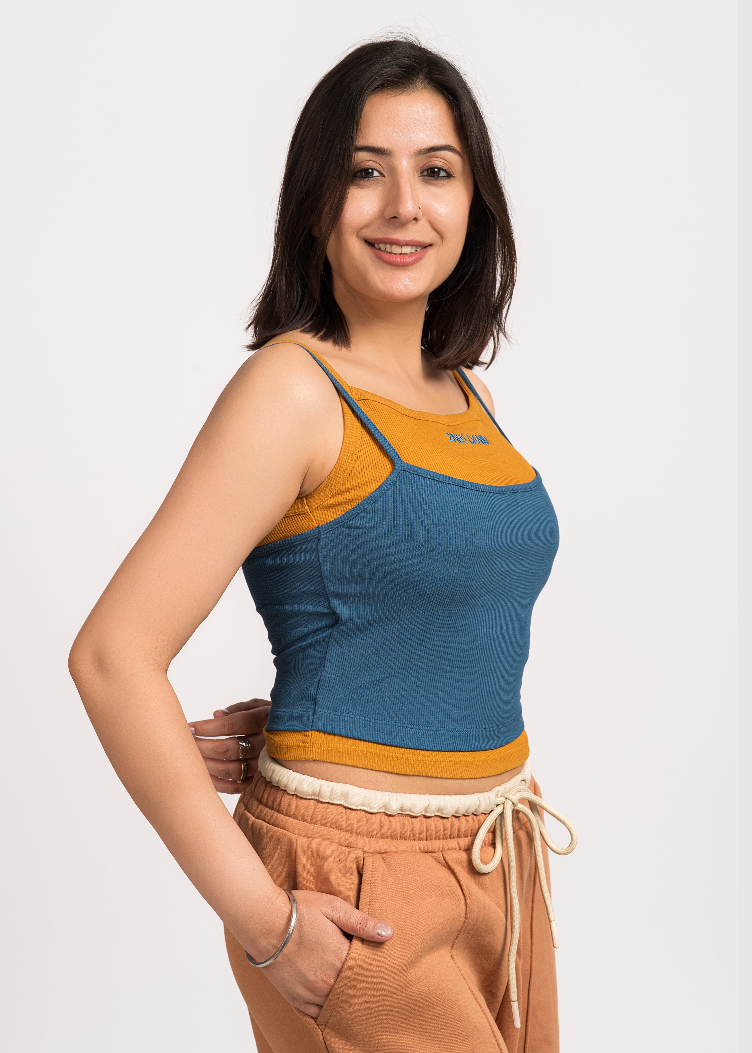 Mustard yellow & Blue Dual Tank Top Free Size