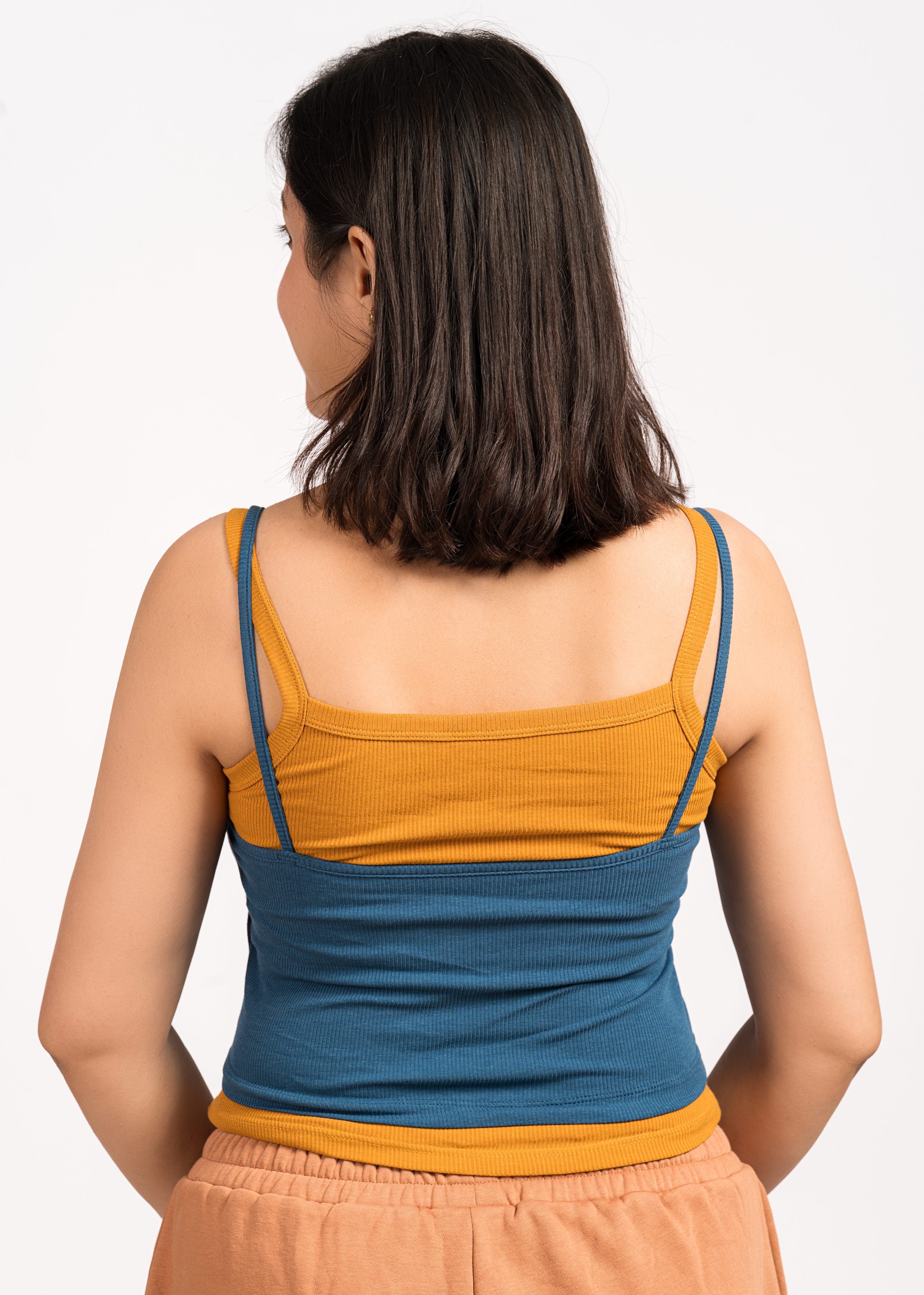 Mustard yellow & Blue Dual Tank Top Free Size