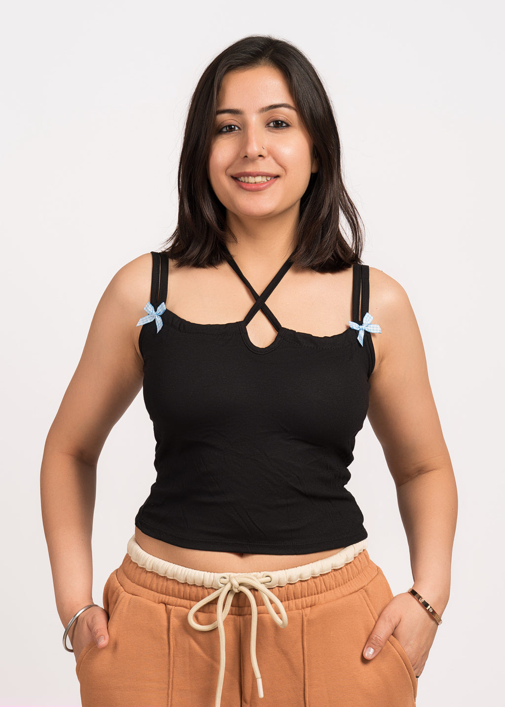 Black Imported heavy 4 way stretch Tank Top Free Size