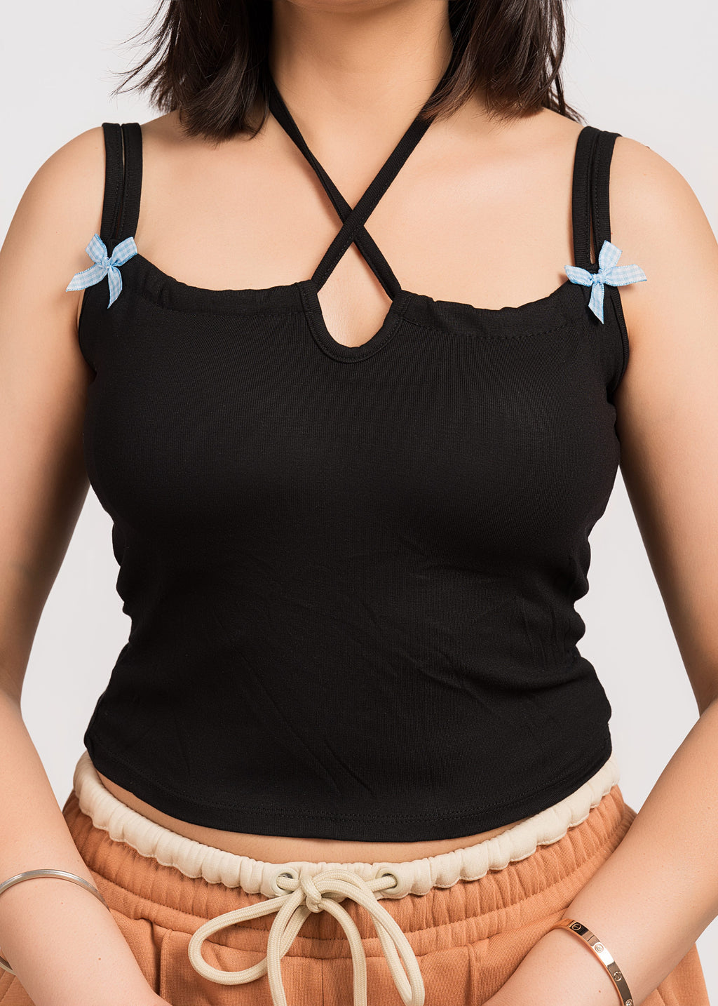 Black Imported heavy 4 way stretch Tank Top Free Size