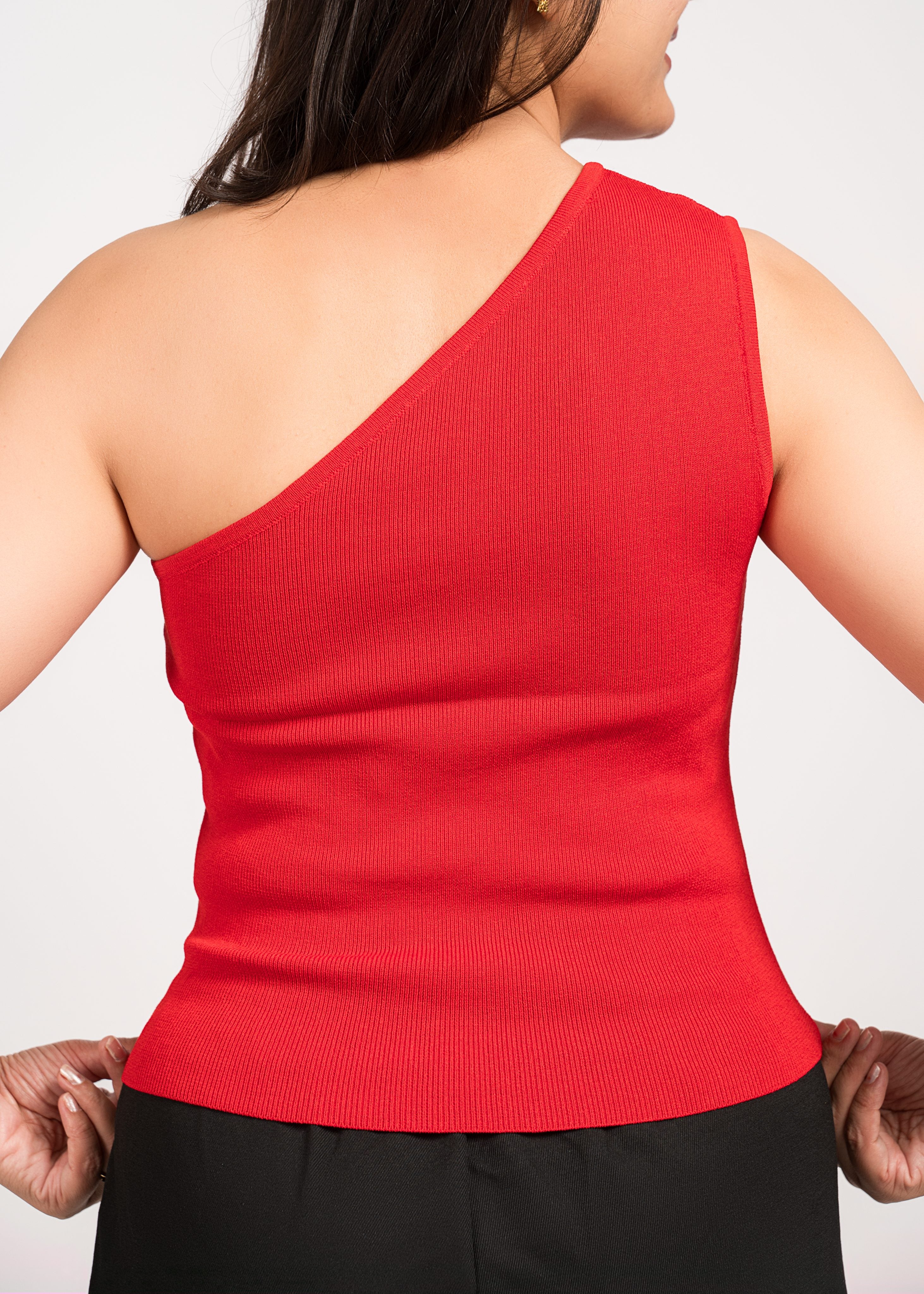 Red Bloom Stylish One-shoulder top Free Size