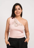 Pink Bloom Stylish One-shoulder top Free Size