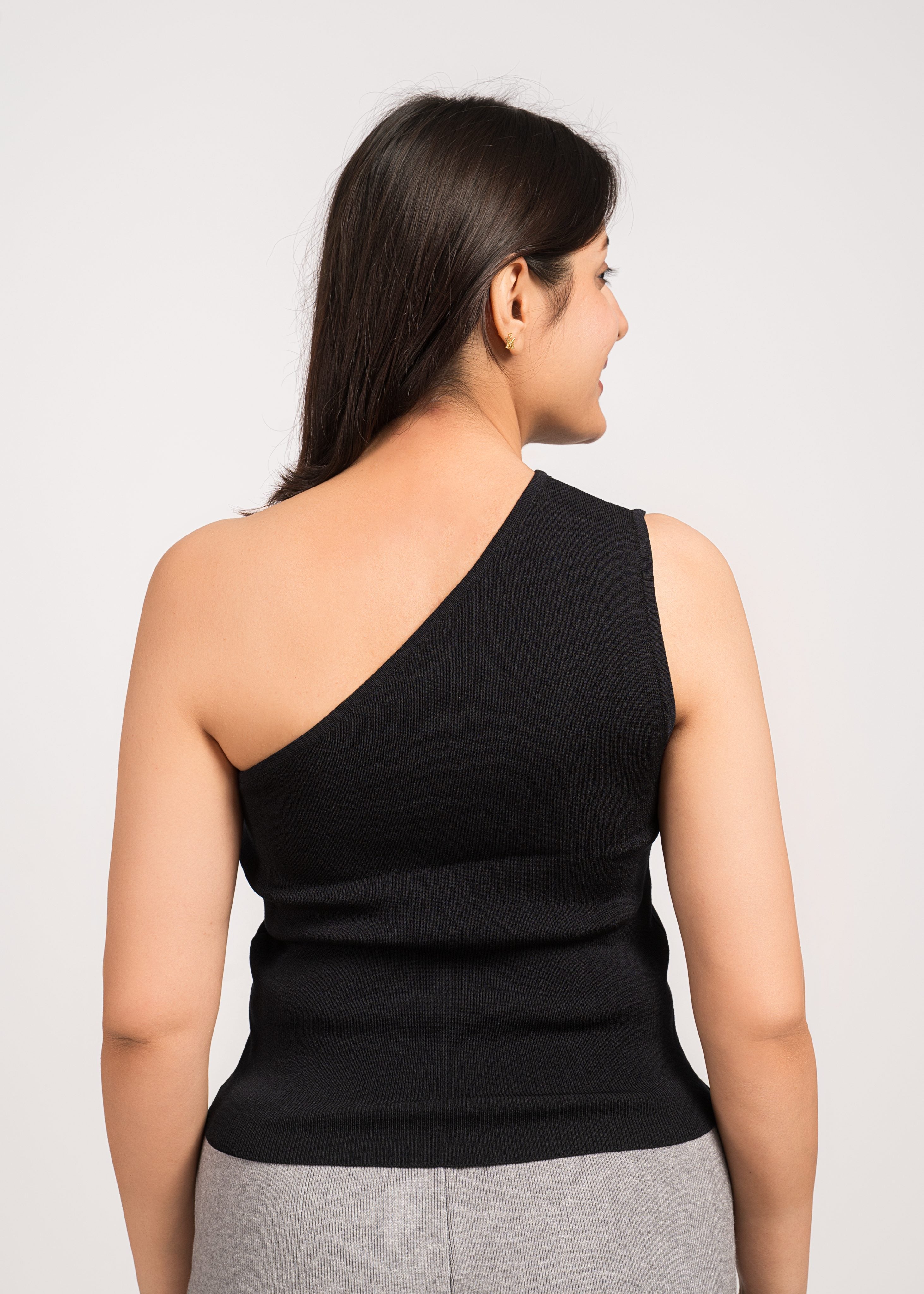 Black Bloom Stylish One-shoulder top Free Size