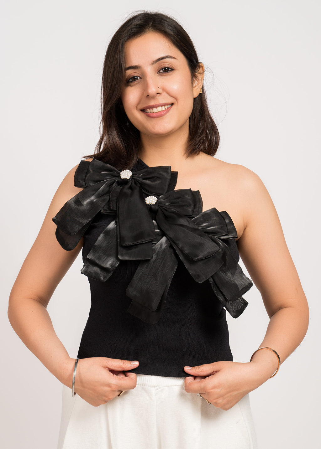 Black Stylish Party Wear Top - Free Size
