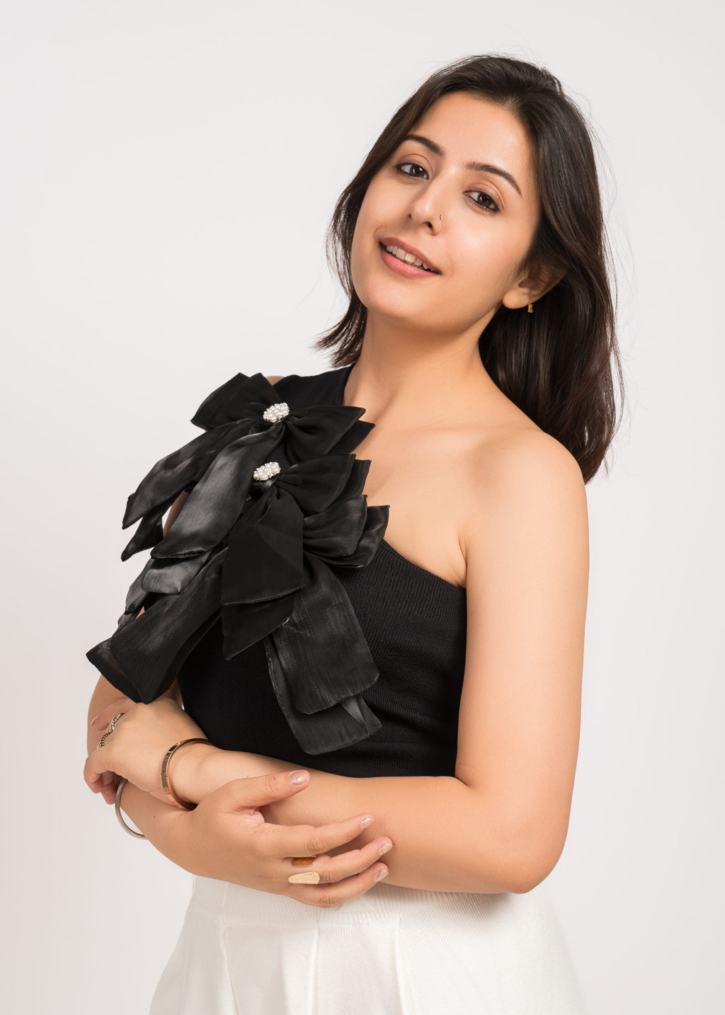 Black Stylish Party Wear Top - Free Size