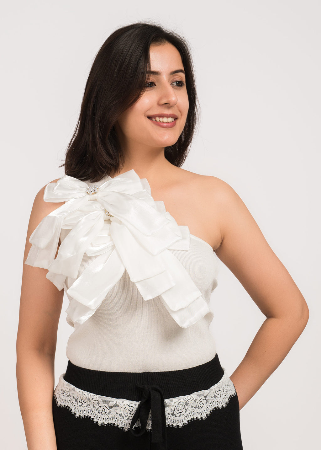 White Stylish Party Wear Top - Free Size