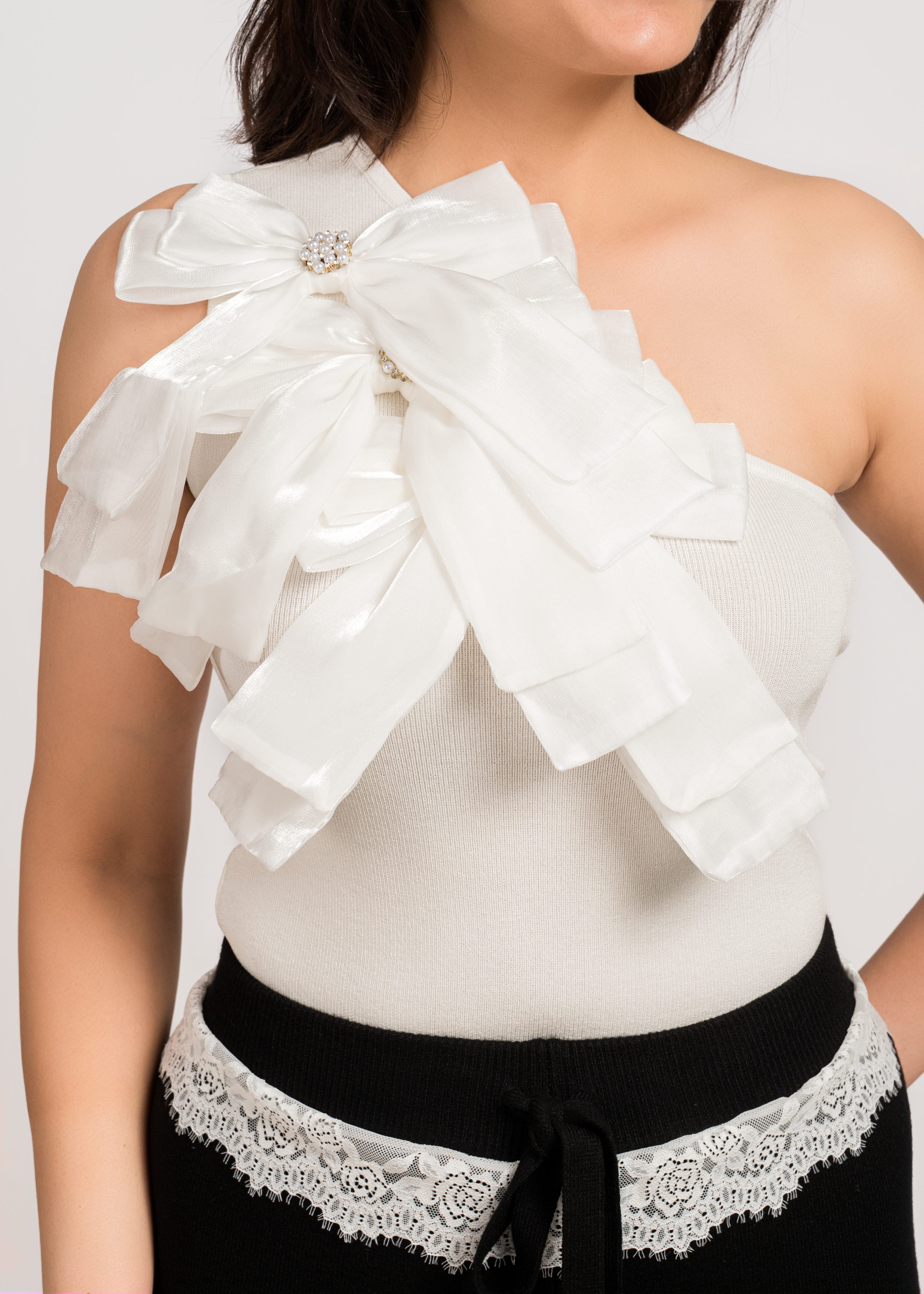 White Stylish Party Wear Top - Free Size