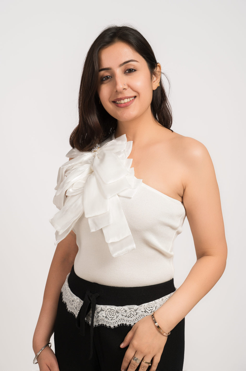 White Stylish Party Wear Top - Free Size