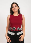 Maroon Floral Free Size Crop Top