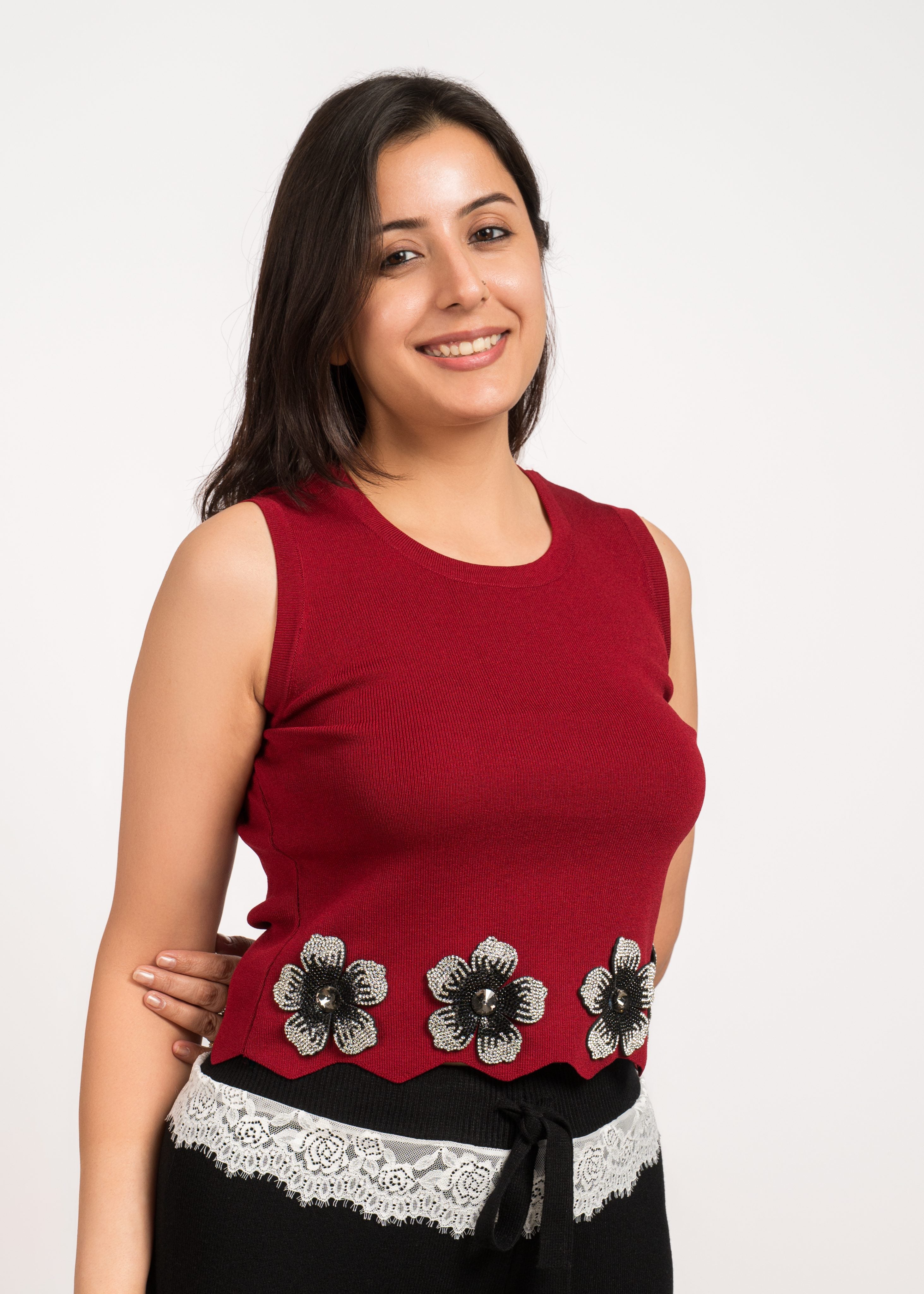 Maroon Floral Free Size Crop Top