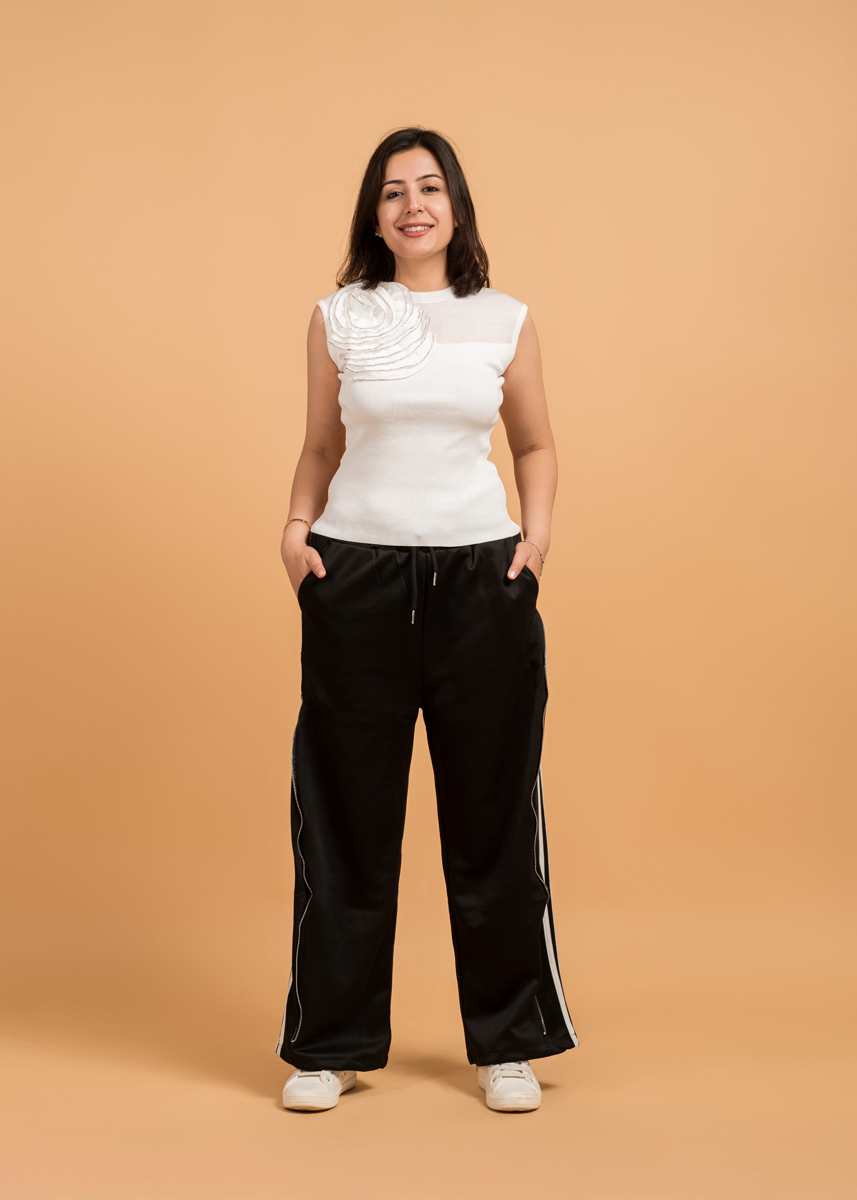 Black With White Stipe Casual Pant