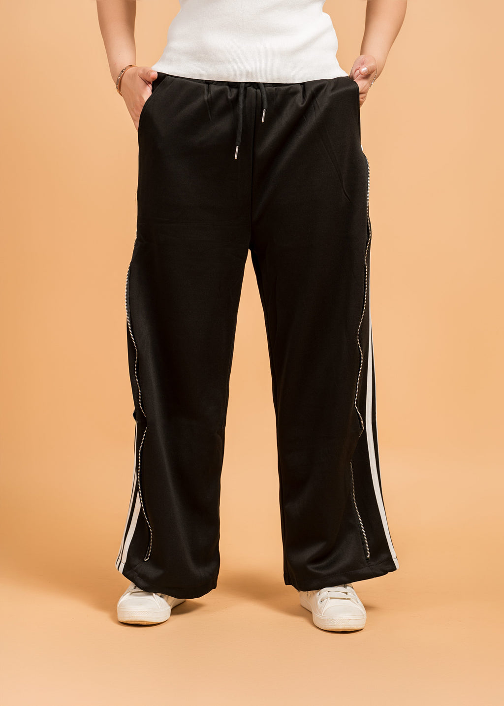 Black With White Stipe Casual Pant