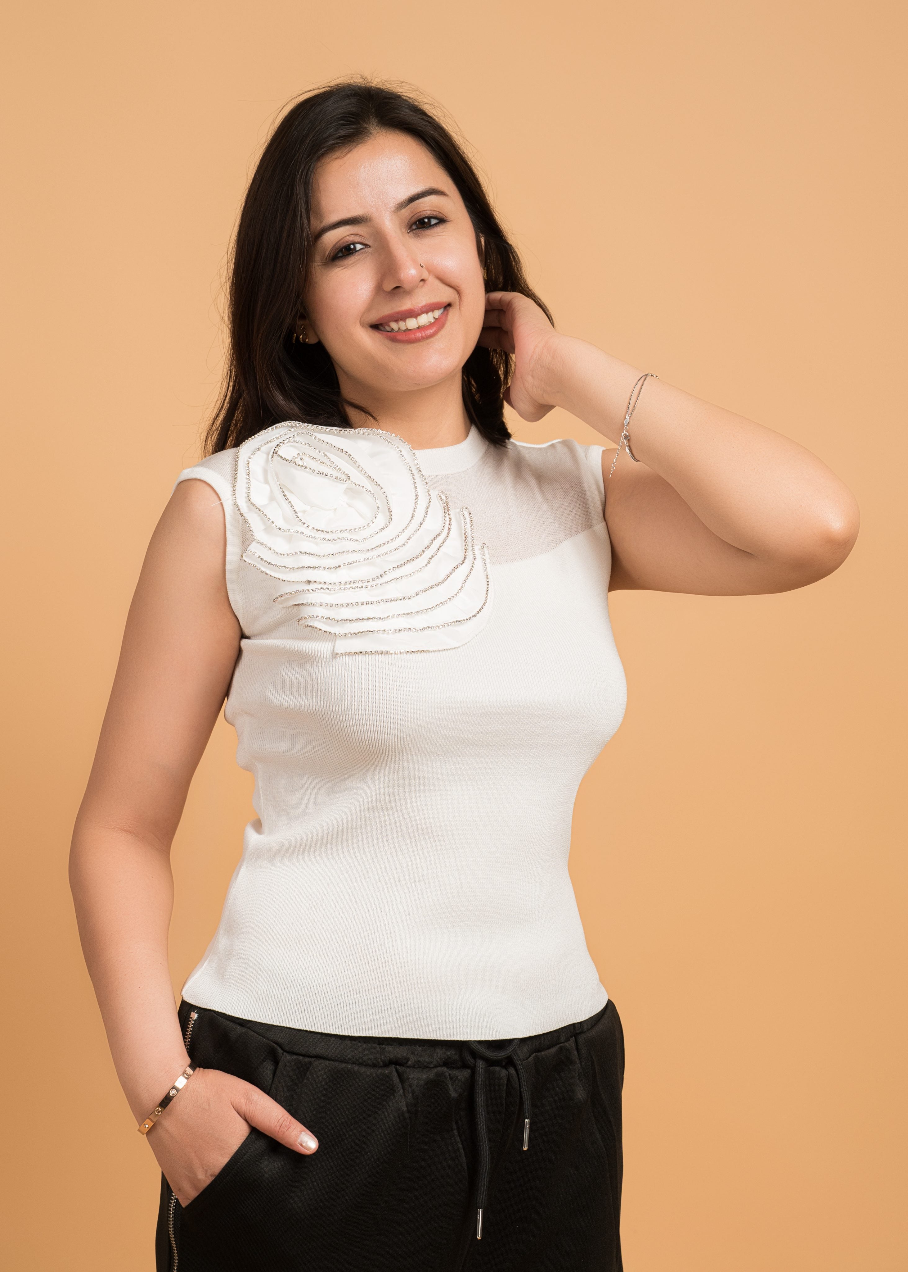 White Stylish Free Size Party Wear Top
