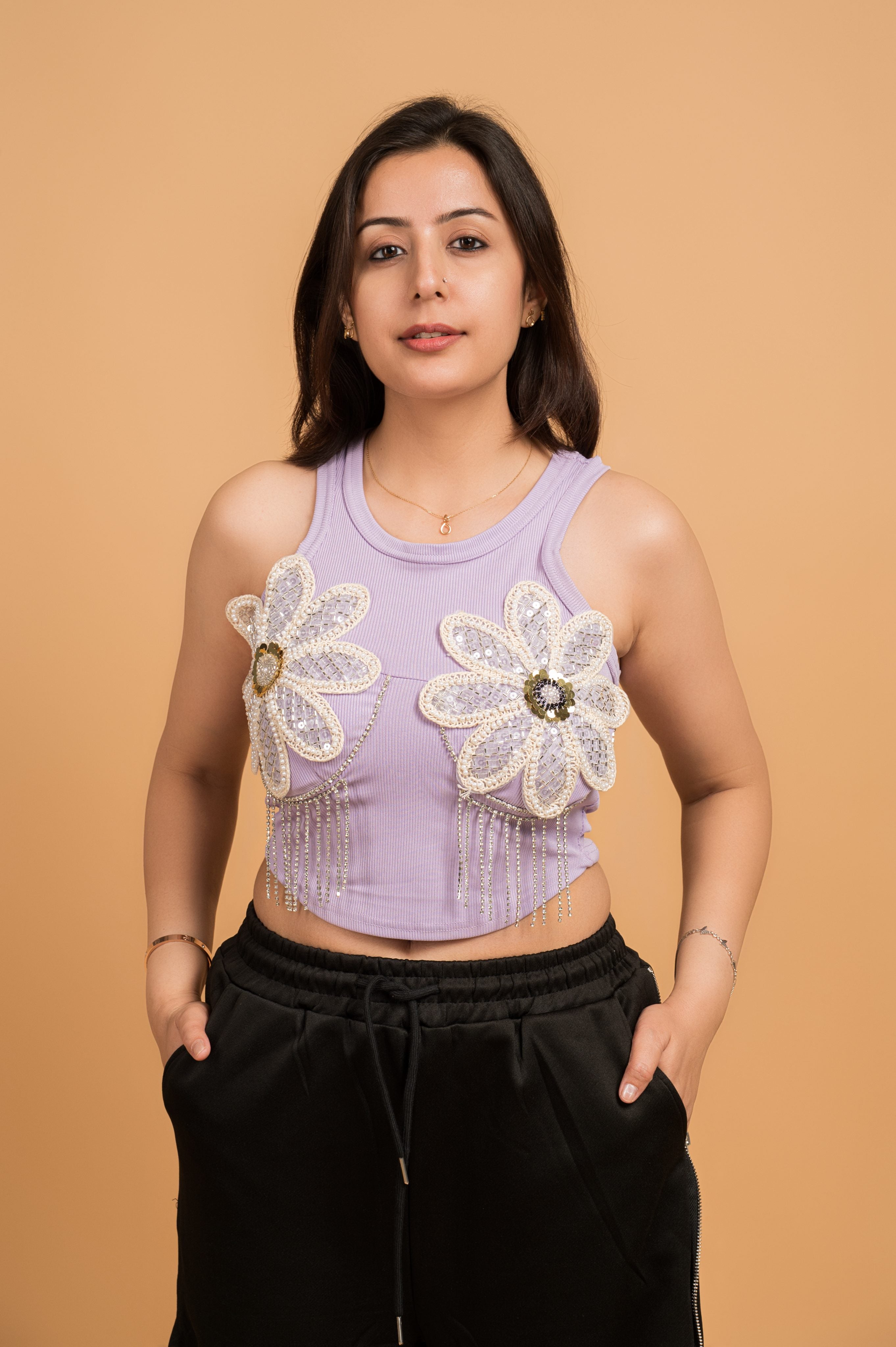 Bloom Beaded Crop Tank – Lavender