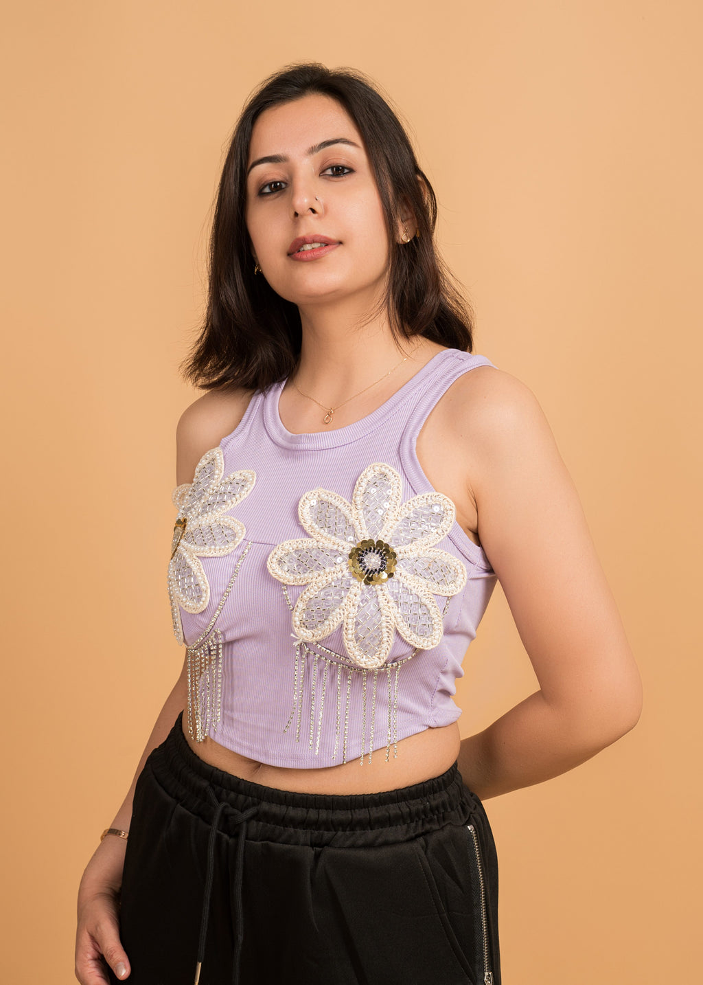 Bloom Beaded Crop Tank – Lavender