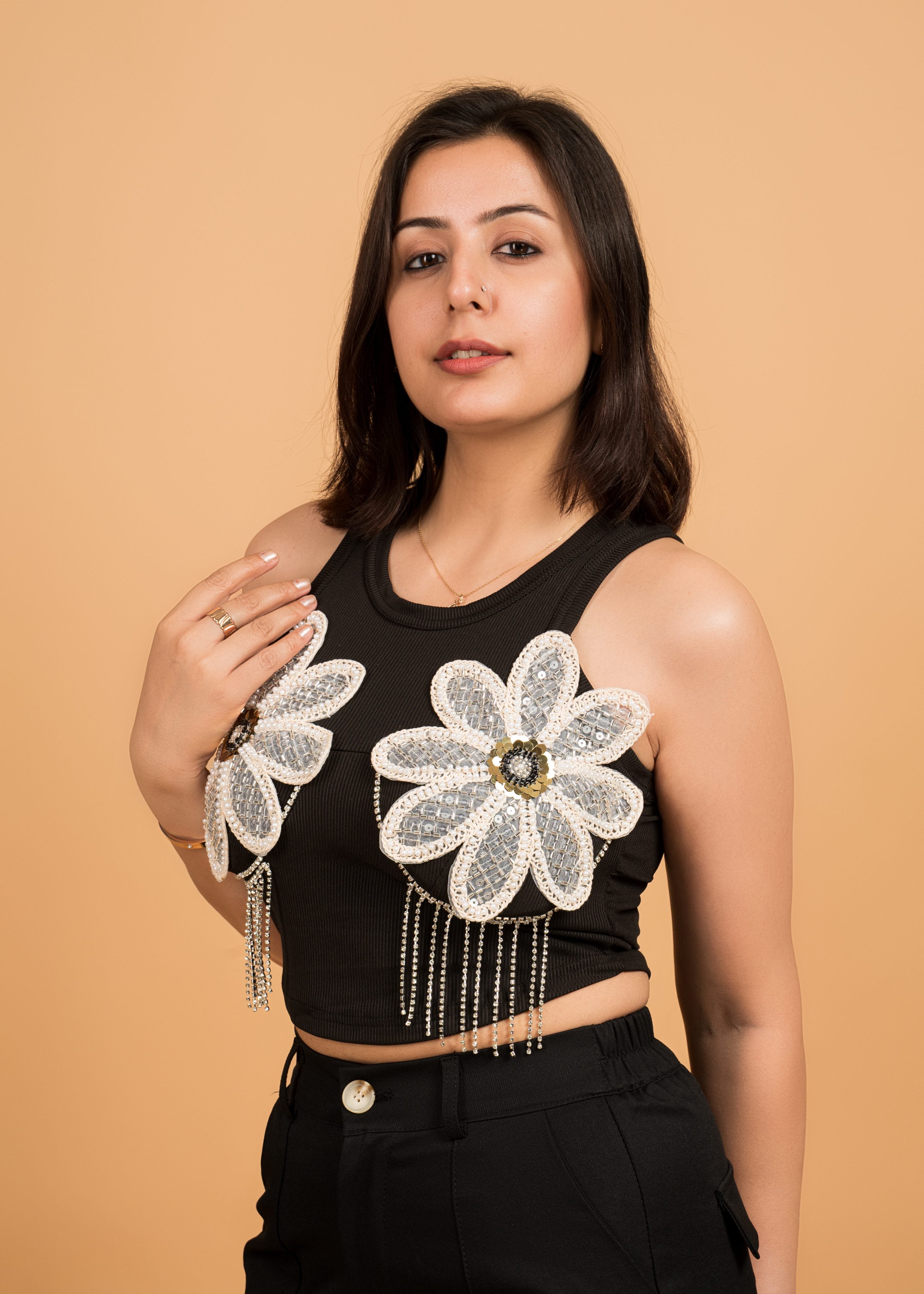 Starlit Petal Statement Crop – Free Size