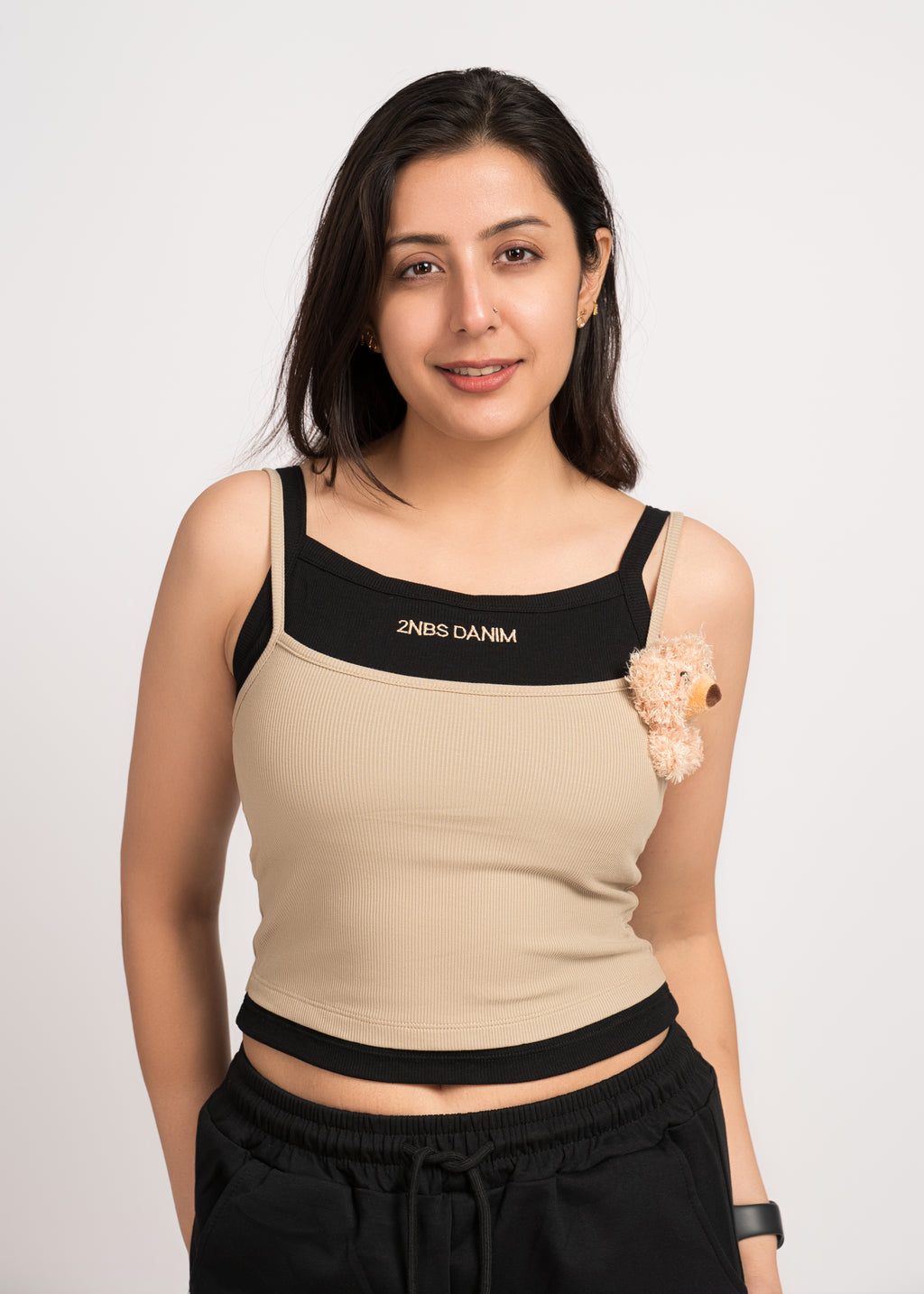 Beige & Black Cute Tank top