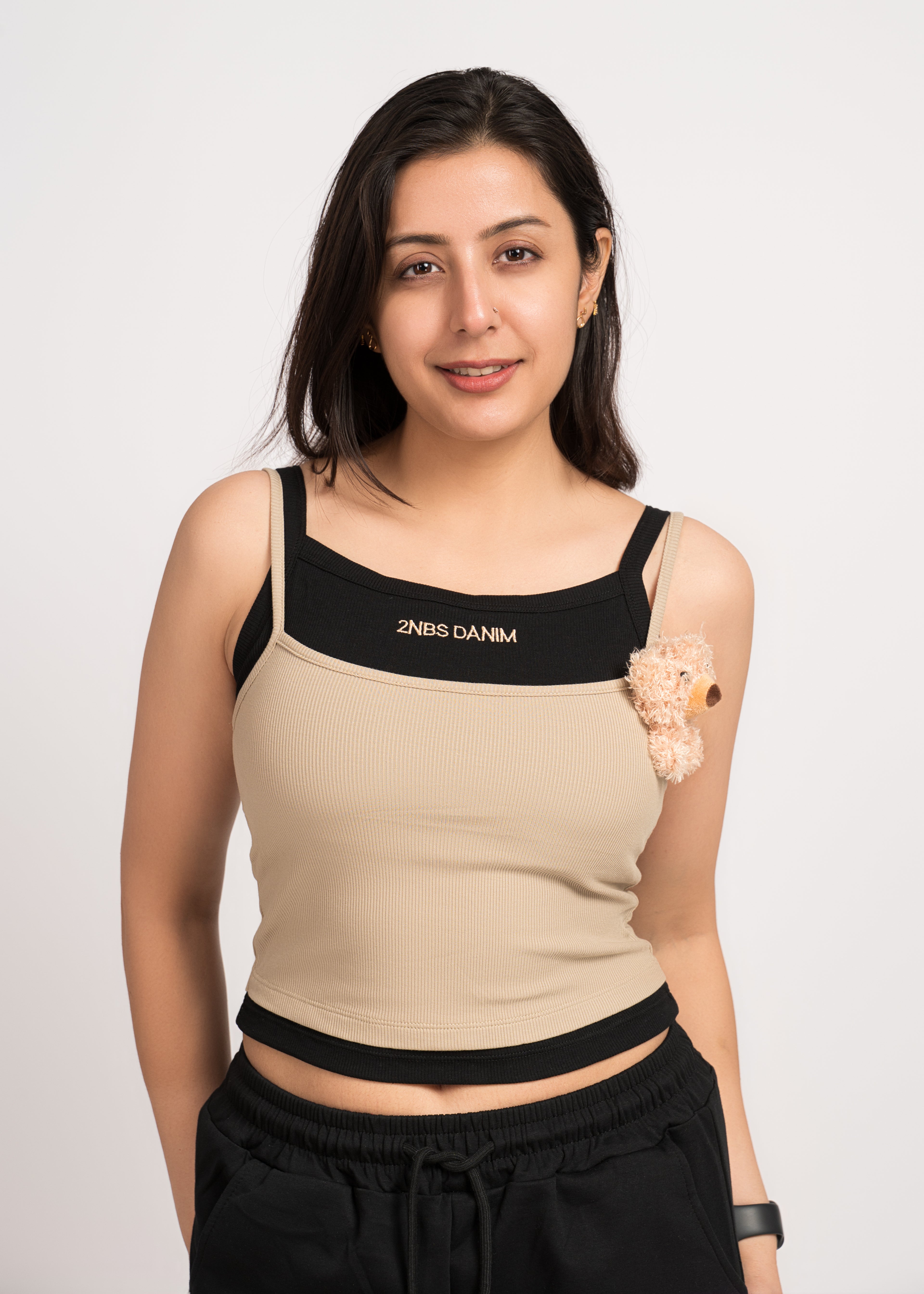 Beige & Black Cute Tank top