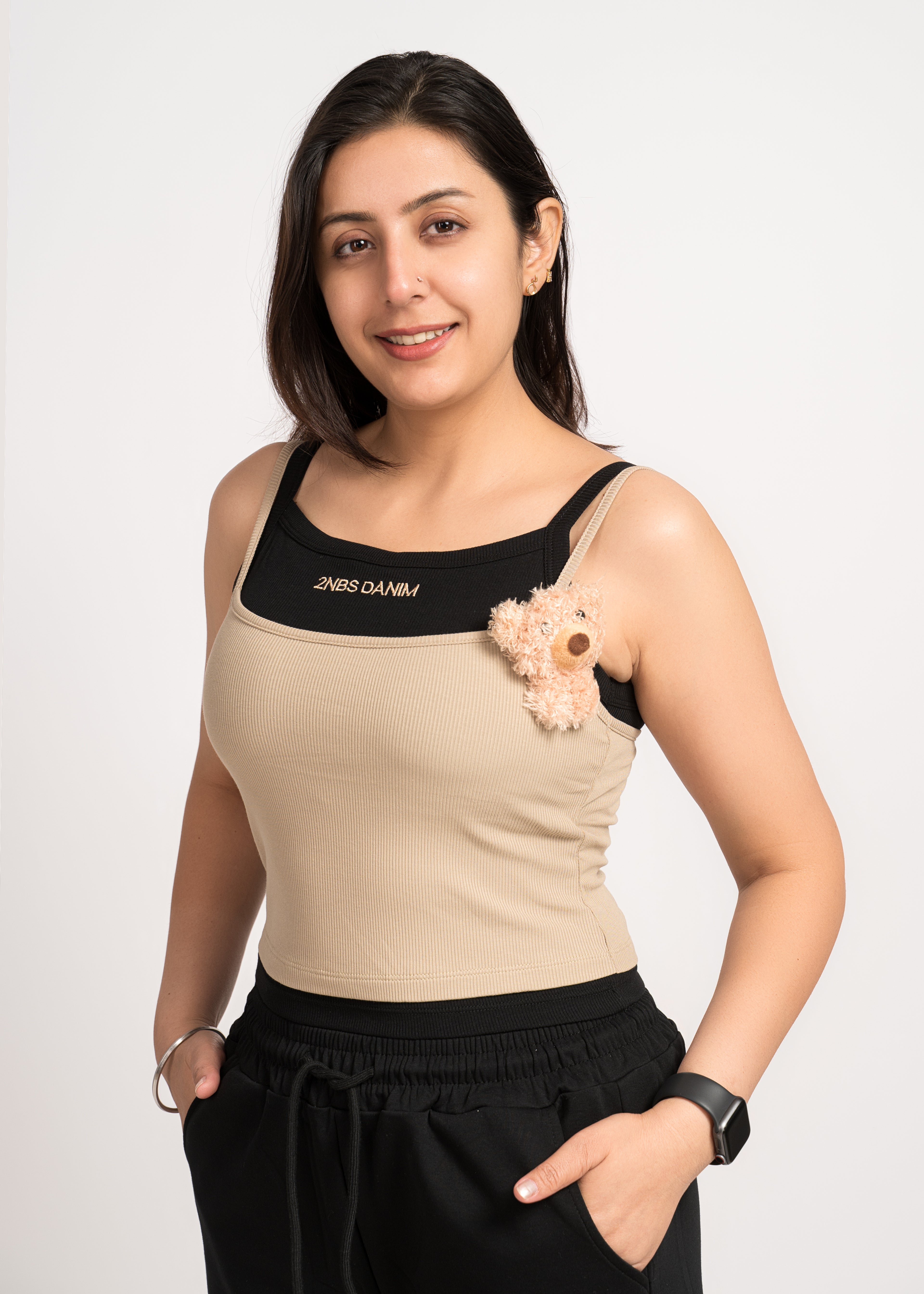 Beige & Black Cute Tank top