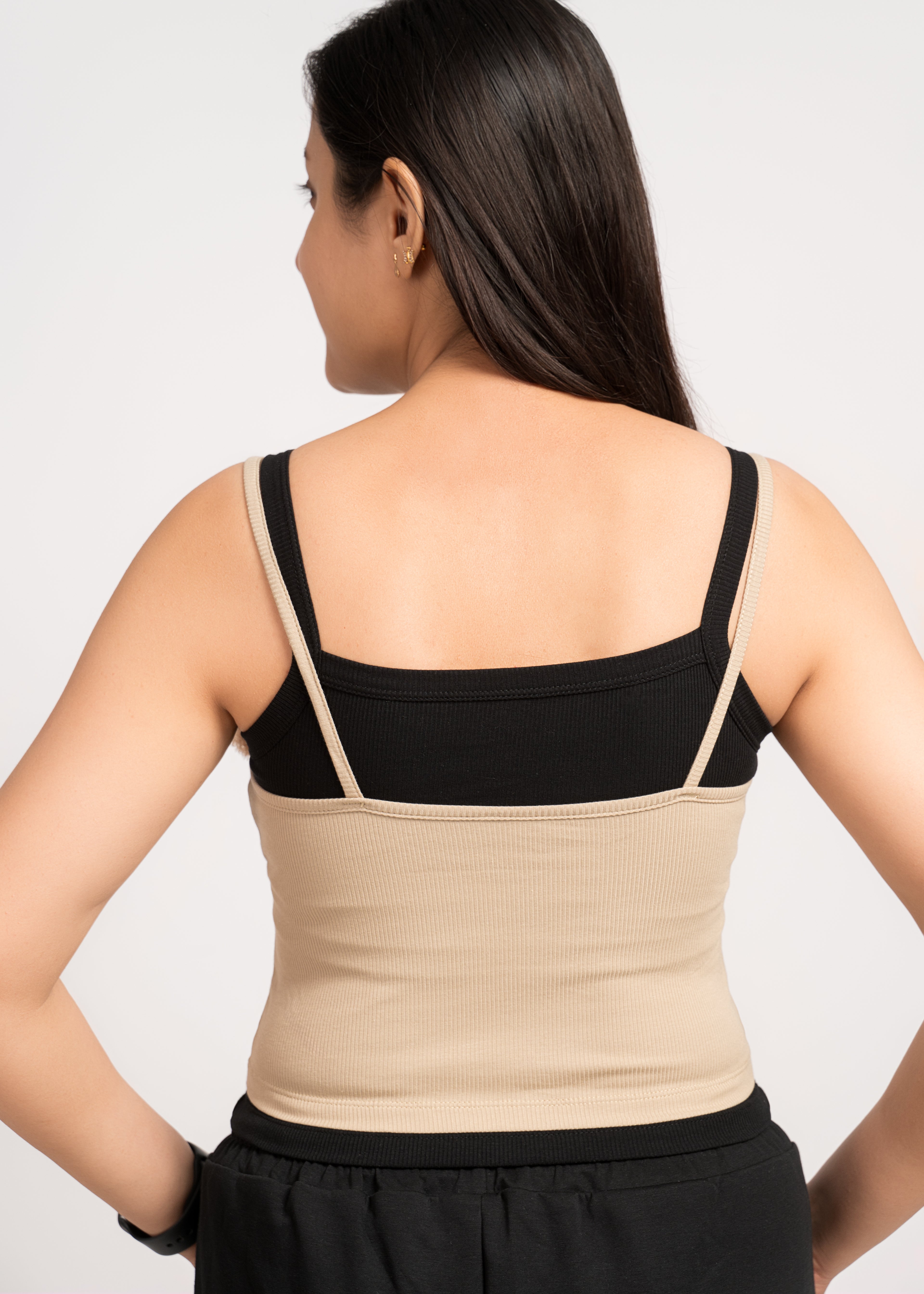 Beige & Black Cute Tank top